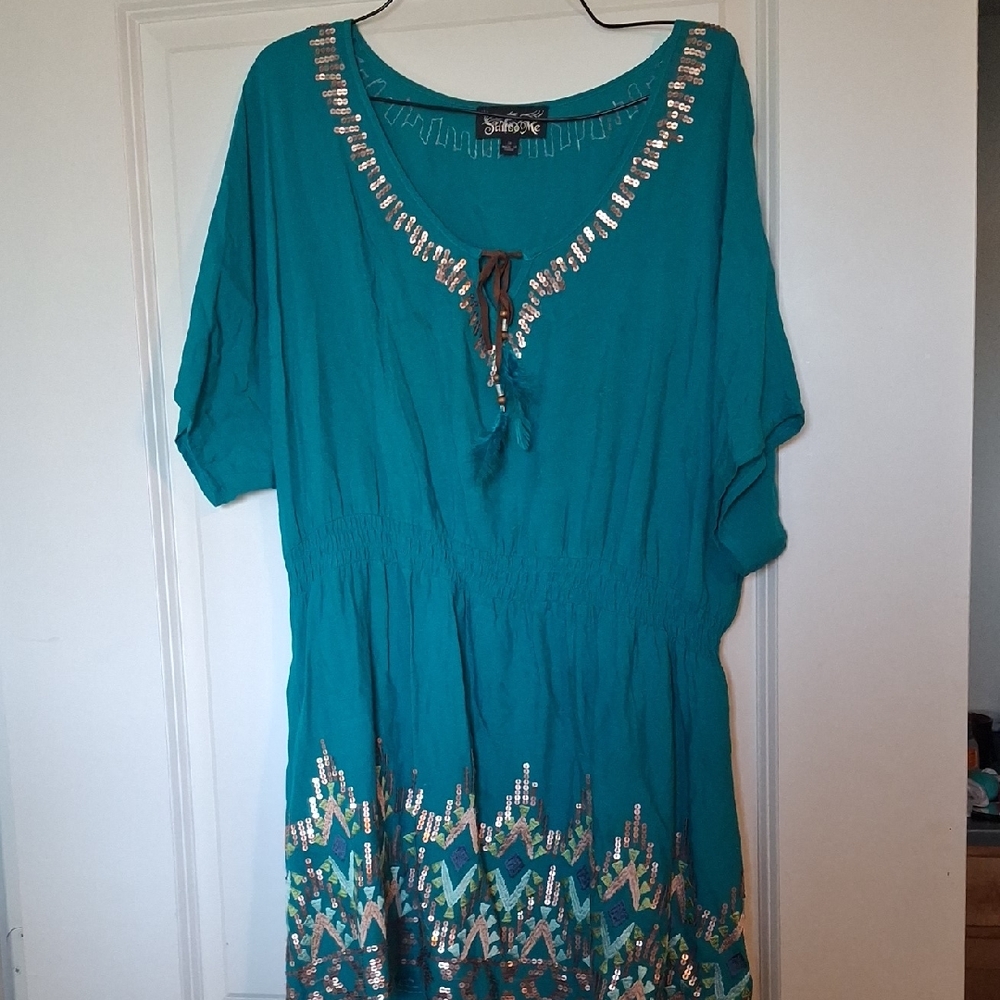 Chic Teal Tunic with Embellishments